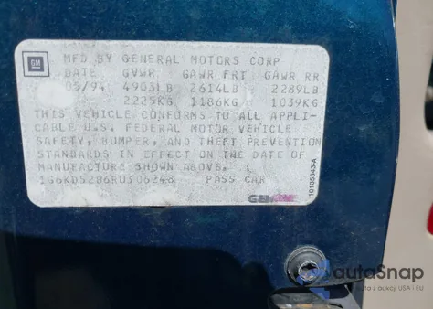 1994 Cadillac Deville from USA, damaged, VIN 1G6KD52B6RU306248